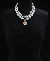 On 34th Gold-Tone Crystal Disc & Imitation Pearl Layered Pendant Necklace, 16" + 3" extender, Exclusively at Macy's