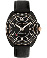 Coach Men's Charter Automatic Black Leather Strap Watch, 44.5mm