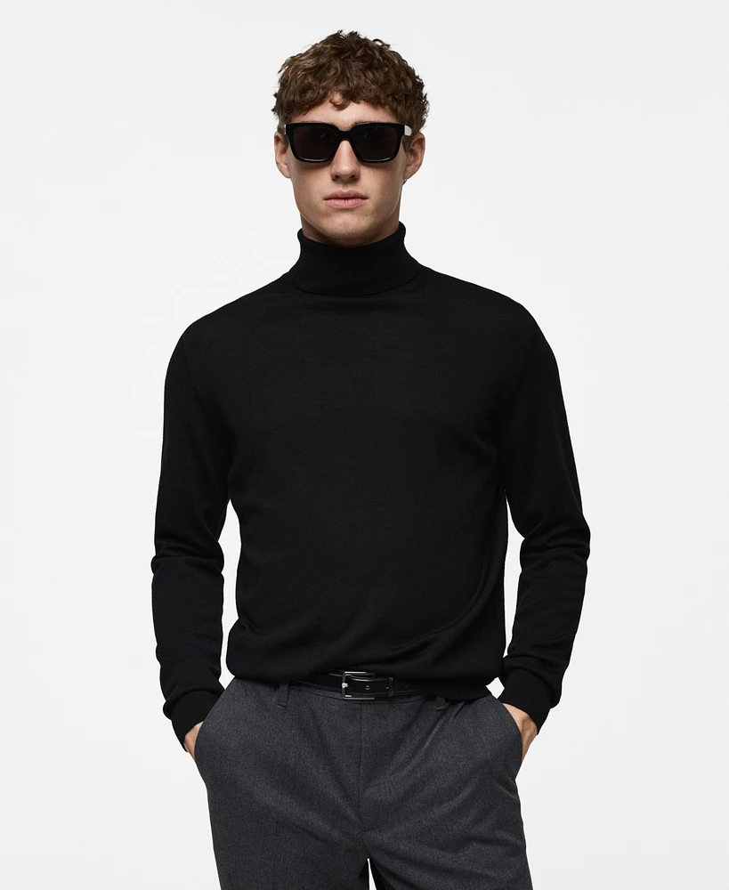 Mango Men's Fine-Knit Wool Turtleneck Sweater