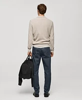 Mango Men's Slim-Fit Rib-Knit Polo Sweater