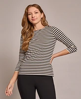 Jones New York Women's Striped Boat-Neck Button-Shoulder Top