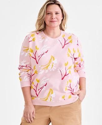 Style & Co Plus Printed Fleece Sweatshirt, Exclusively at Macy's