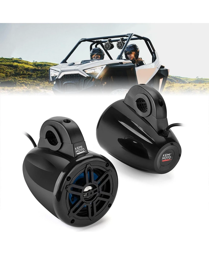 Kemimoto Utv Speaker 4 Inch Marine-Grade Tower Speaker, Fit 1.65-2in Roll Bar Tower Sound Stereo System with Amp Compatible with Utv Can-Am, Polaris R