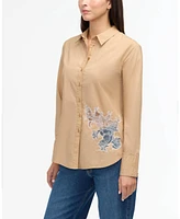 Ellen Tracy Women s Poplin Shirt with Lace Cutout