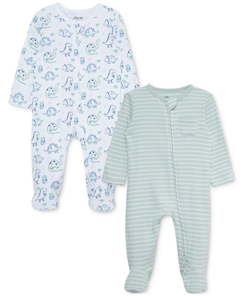 Little Me Baby Boys 2-Pack Dino Cotton Footed Coveralls