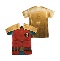 Batman Men's Classic Tv Robin Costume (Front/Back Print) Short Sleeve Adult Poly Crew Tee / T-Shirt