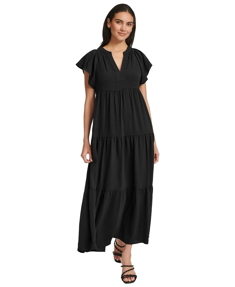 Calvin Klein Women's Split-Neck Tiered Maxi Dress