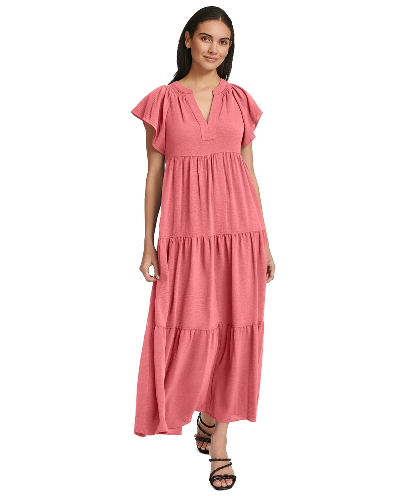 Calvin Klein Women's Split-Neck Tiered Maxi Dress