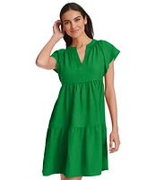 Calvin Klein Women's Split-Neck Tiered A-Line Dress