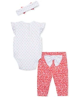 Little Me Baby Girls Cotton Strawberry Bodysuit, Leggings & Headband, 3 Piece Set