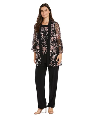 R & M Richards Women's 2-Pc. Embroidered Illusion-Sleeve Top Pants Set