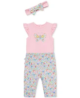 Little Me Baby Girls Cotton Butterfly Bodysuit, Leggings & Headband, 3 Piece Set