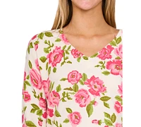 CeCe Women's Island Bloom Printed V-Neck Sweater