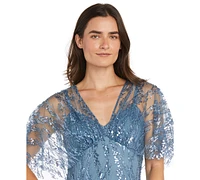 R & M Richards Women's Flutter-Sleeve Sequin Gown