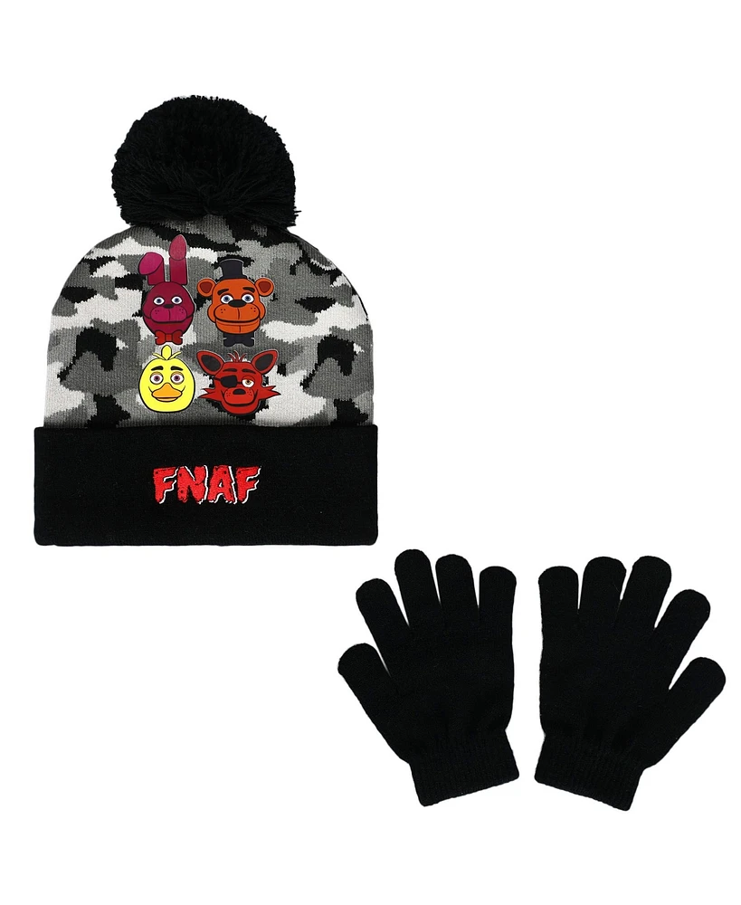 Five Nights at Freddy's Boys Character Heads Youth Camo Cuff Beanie & Magic Gloves