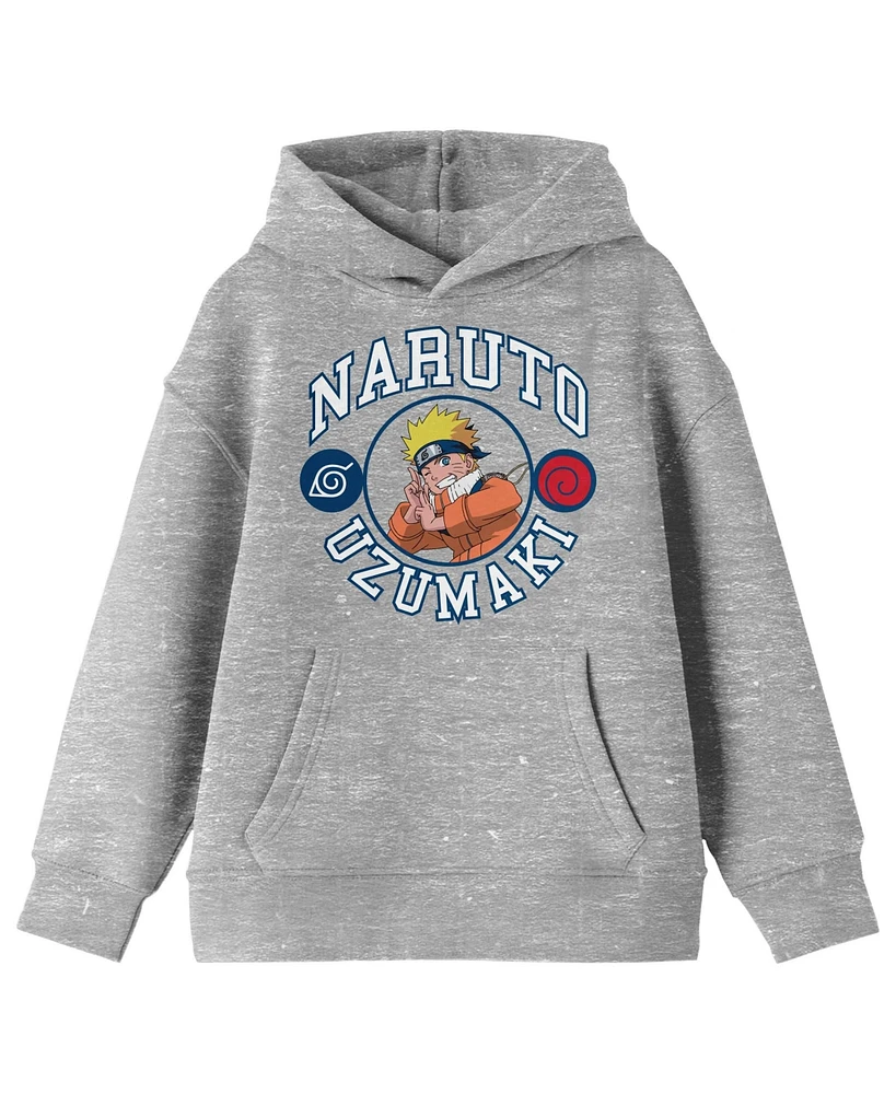 Naruto Boys Classic Character Varsity Style Graphic with Collegiate Text Youth Athletic Heather Hoodie-Large