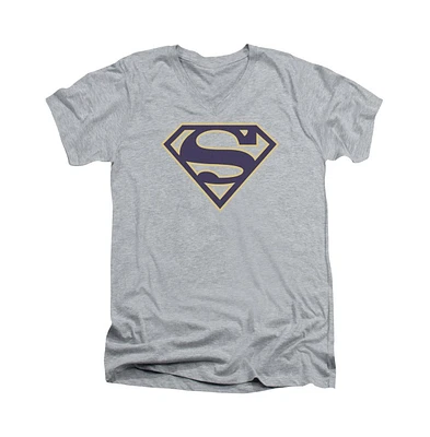 Superman Men's Navy & Gold Shield Short Sleeve Adult V Neck Tee / T-Shirt