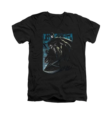 Batman Men's Knight Falls In Gotham Short Sleeve Adult V Neck Premium Cotton Tee / T-Shirt