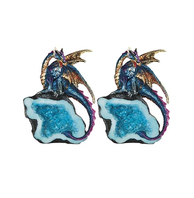 Fc Design "2-pc Set" 5.5"H Colorful Dragon Guarding Blue Faux Crystal Cave Figurine Statue Ornament Home Room Office Decor and Perfect Ideas for House