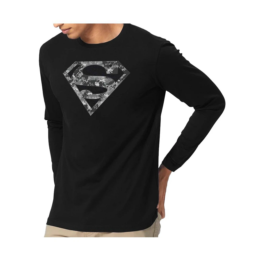 Superman Men's Urban Camo Shield Long Sleeve Adult Tee / T-Shirt