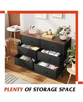 Wlive Wide Dresser with 6 Drawers Tv Stand for 50/" Entertainment Center Metal Frame Wooden Top Fabric Storage Bedroom Hallway Ent