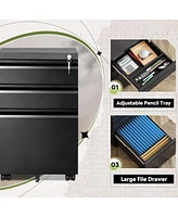 Wlive 3 Drawer Mobile File Cabinet with Lock Under Desk Metal Filing for Legal/Letter/A4 Fully Assembled Except Wheels