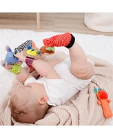 The Peanutshell Safari Baby Rattle Socks and Wrist Rattle Set, 5 Piece