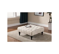 Baxton Studio Keswick Beige Script Print Modern Tufted Ottoman