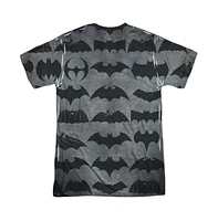 Batman Men's 75 Symbols (Front/Back Print) Short Sleeve Adult Poly Crew Tee / T-Shirt