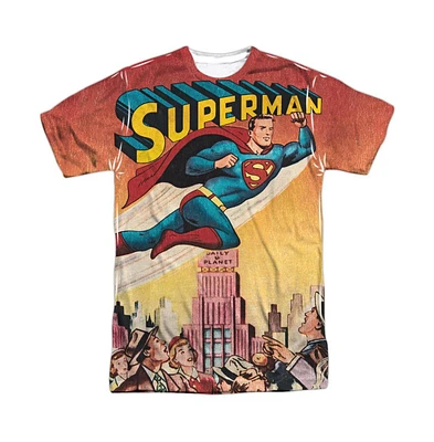 Superman Men's City Flying Short Sleeve Adult Poly Crew Tee / T-Shirt