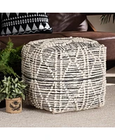 Baxton Studio Sentir Modern and Contemporary Moroccan Inspired Ivory and Black Handwoven Wool Blend Pouf Ottoman