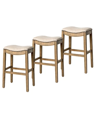 Maven Lane Adrien Backless Saddle Kitchen Stool, Natural Wood Finish, Set of 3