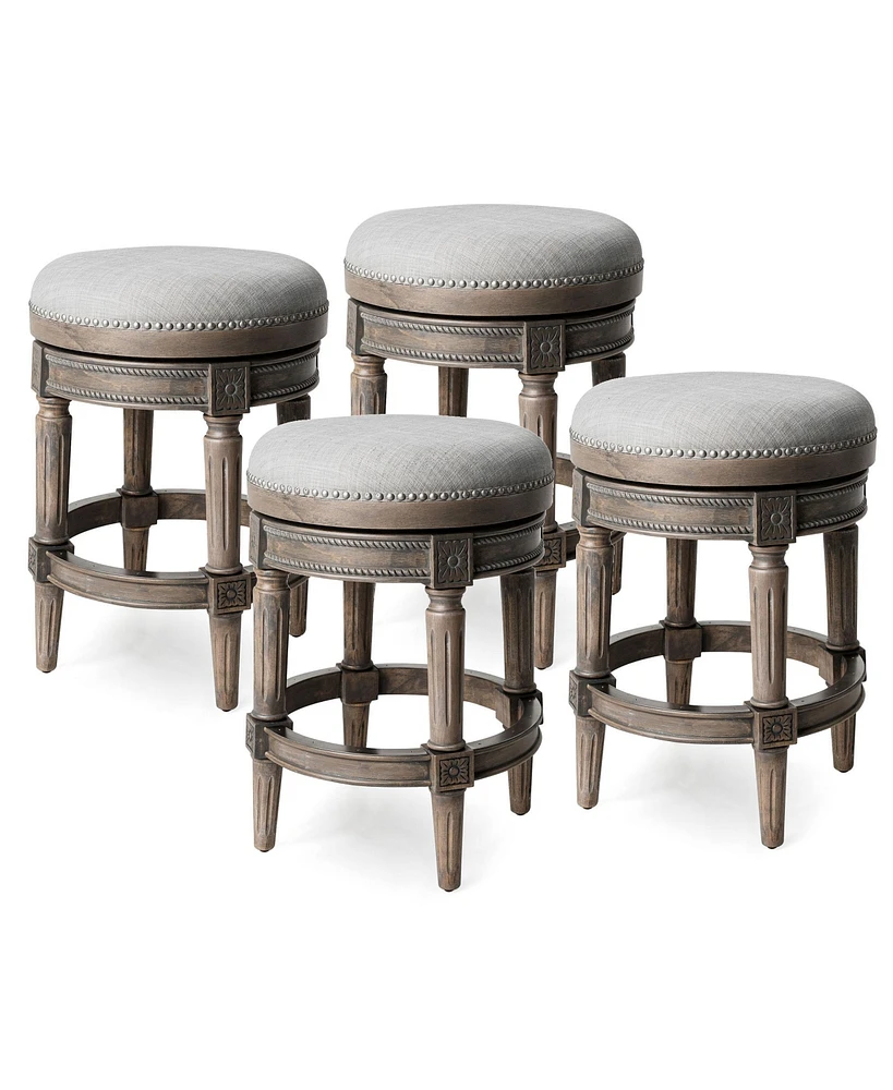 Maven Lane Pullman Backless Counter Stool in Reclaimed Oak Finish with Ash Grey Fabric Upholstery, Set of 4