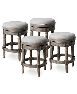 Maven Lane Pullman Backless Counter Stool in Reclaimed Oak Finish with Ash Grey Fabric Upholstery, Set of 4