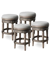 Maven Lane Pullman Backless Counter Stool in Reclaimed Oak Finish with Ash Grey Fabric Upholstery, Set of 4