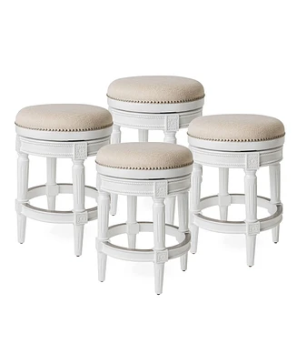 Maven Lane Pullman Backless Counter Stool in Alabaster White Finish with Cream Fabric Upholstery, Set of 4