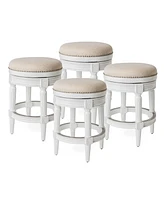 Maven Lane Pullman Backless Counter Stool in Alabaster White Finish with Cream Fabric Upholstery, Set of 4