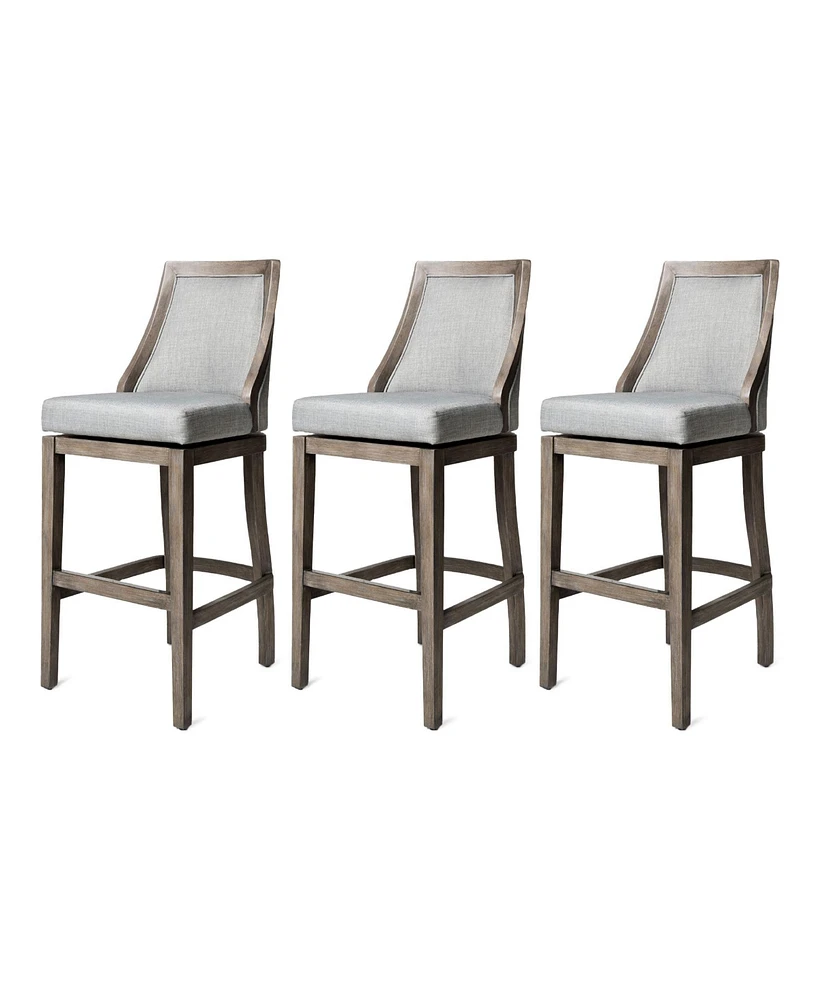 Maven Lane Vienna Bar Stool, Oak Finish, Ash Grey Upholstery, Set of 3