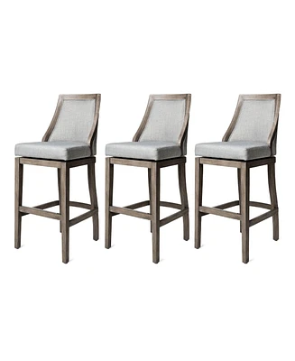 Maven Lane Vienna Bar Stool, Oak Finish, Ash Grey Upholstery, Set of 3