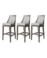 Maven Lane Vienna Bar Stool, Oak Finish, Ash Grey Upholstery, Set of 3