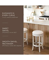 Maven Lane Eva Counter Stool, White Oak Finish w/ Natural Color Fabric, Set of 3