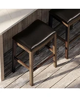 Maven Lane Adrien Saddle Barstool, Walnut w/ Marksman Saddle Leather, Set of 4