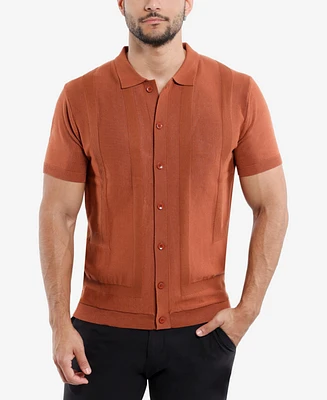 Spring + Mercer Men's Classic Ribbed Texture Polo Sweater