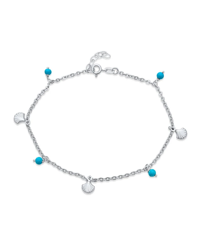 Bling Jewelry Nautical Charm Anklet Ankle Bracelet with Synthetic Turquoise Clam Seashell Sterling Silver