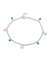 Bling Jewelry Nautical Charm Anklet Ankle Bracelet with Synthetic Turquoise Clam Seashell Sterling Silver