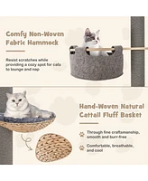 Gymax 5-Tier Floor to Ceiling Cat Tree w/ 93''-107'' Adjustable Height Cozy Hammock & Bed
