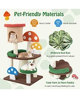 Gymax 41'' Mushroom Cat Tree Tower Indoor Kitten Activity Center w/ Natural Sisal Posts