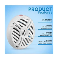 Pyle 6.5-Inch Component Marine Speakers, 250 Watts, White