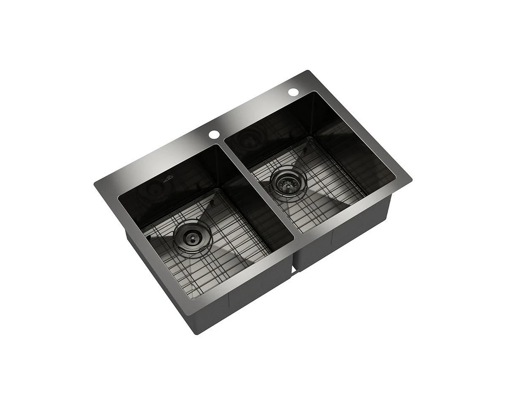 Casainc 33inch L Double Bowl Stainless Steel Drop-in Kitchen Sink