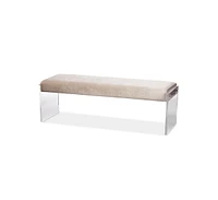 Baxton Studio Hildon Modern and Contemporary Beige Microsuede Fabric Upholstered Lux Bench with Paneled Acrylic Legs